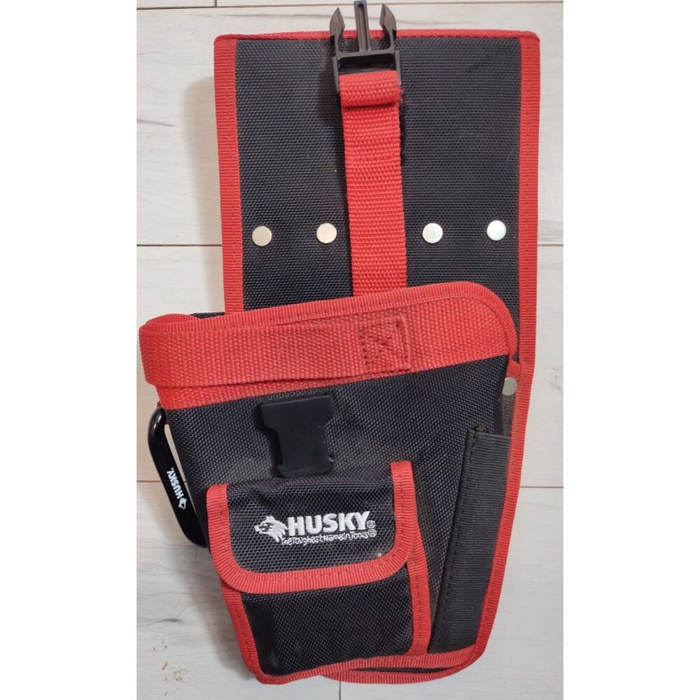 Husky Tool Belt Pouch Heavy Duty Black Red Multi Pocket Contractor Utility